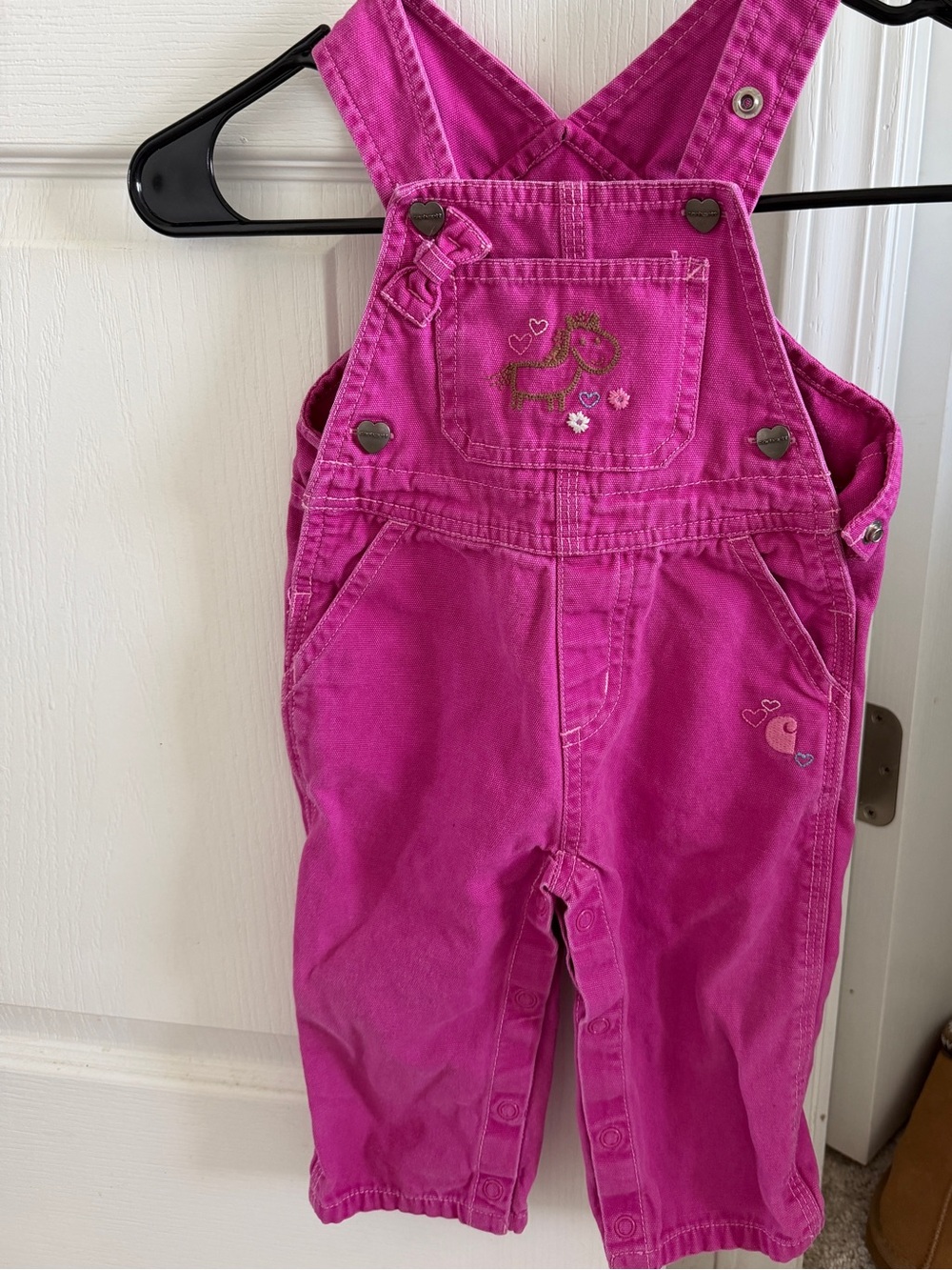 Carhartt Girls Bright Pink Embroidered Overalls